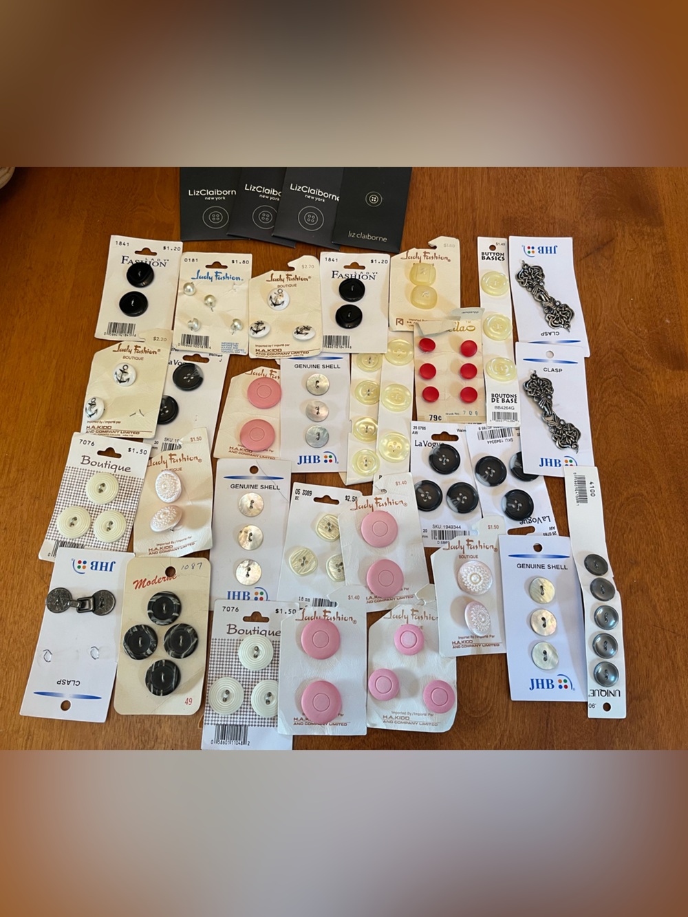 Lot of Assorted Buttons and Fasteners - Pink, Black, White, Cream, Red